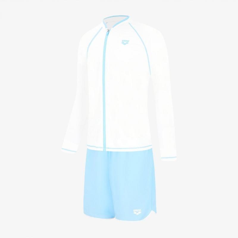 Arena Men S Wavy Regular Fit Zip Up raSh Guard Set A6bm1pc01 Wht