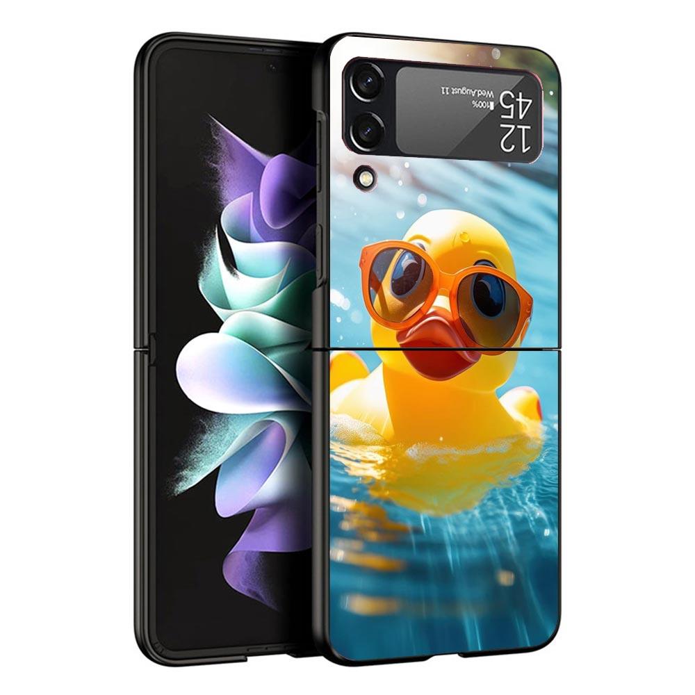 Rubber Ducks Swimming Pool Black Phone Case For Samsung ZFlip7 ZFlip6 ZFlip5 ZFlip4 ZFlip3 5G Hard Protective Galaxy Z Flip 3 4
