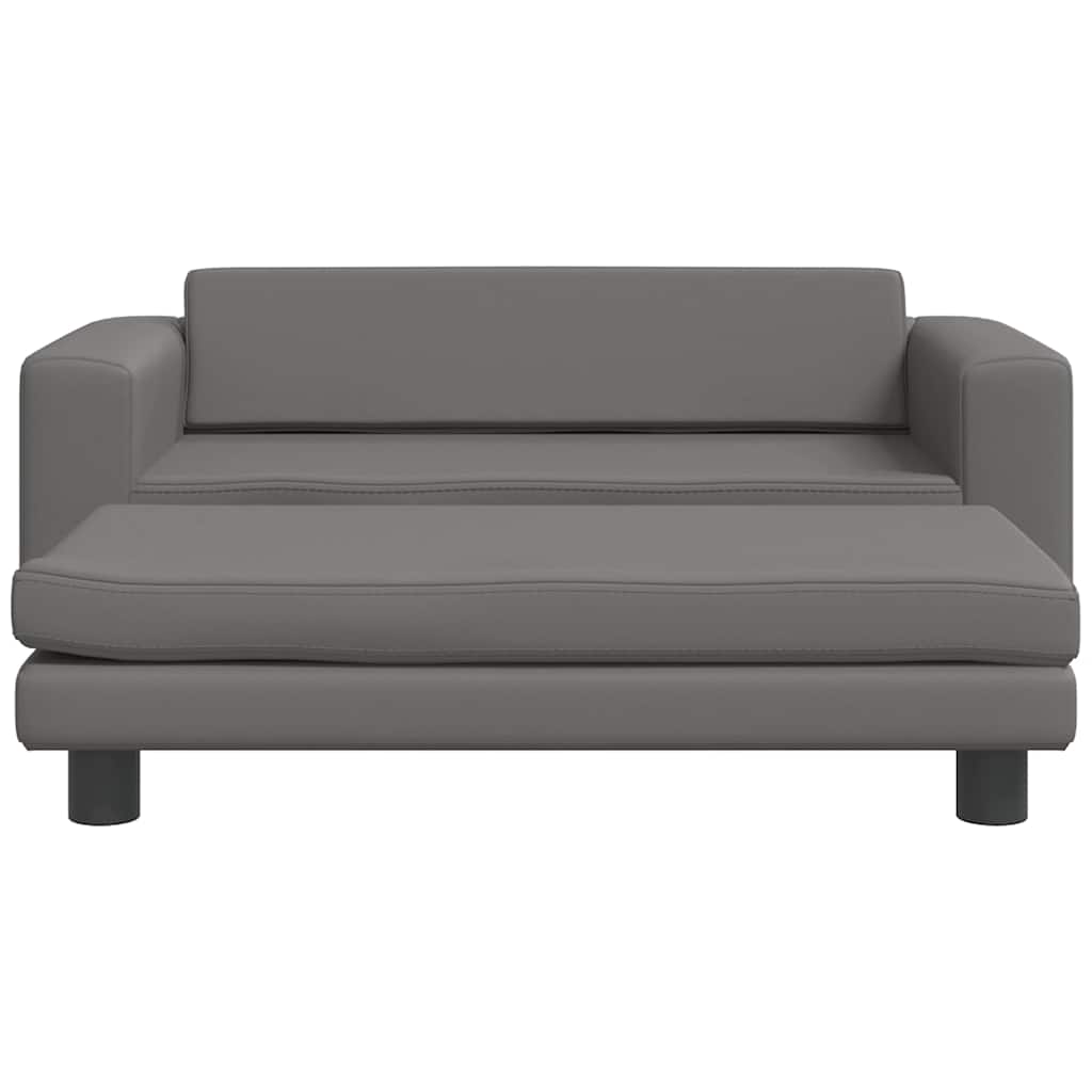 Kids Sofa with Footstool Grey 100x50x30 cm Faux Leather