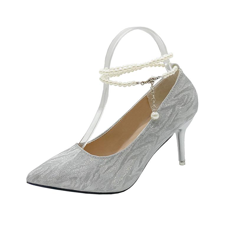 Модное свадебное платье, свадебные туфли на шнуровке с жемчугом, 2024 новинка, женские туфли-лодочки с острым носком на тонком высоком каблуке, модные туфли для вечеринки, 7 см, 9 см