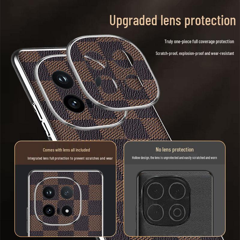 Роскошный кожаный чехол для телефона IQOO15: Высококлассный, Гальванизированный, Противоударный Клетчатый Дизайн для Мужчин