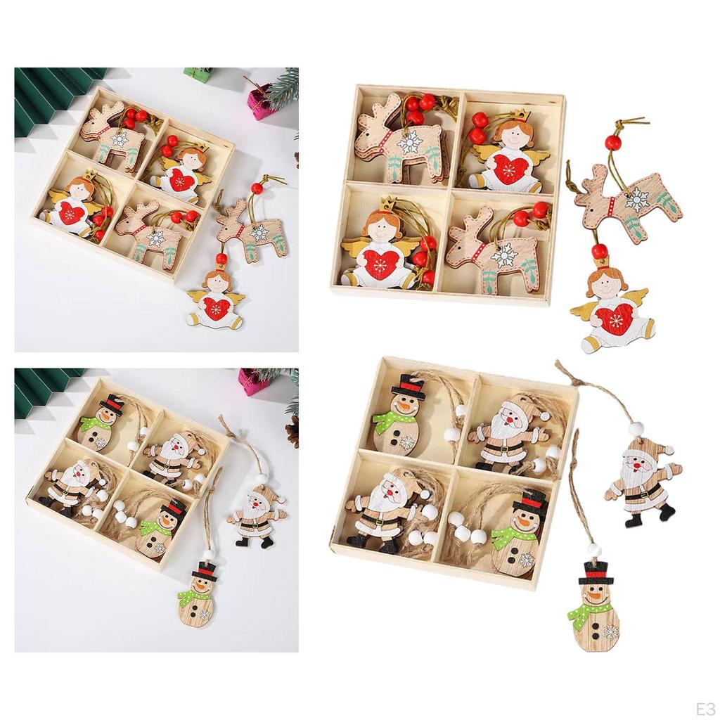 12 X Christmas Hanging Decorations Tree Pendants with Hole And Rope Wooden Cutouts for