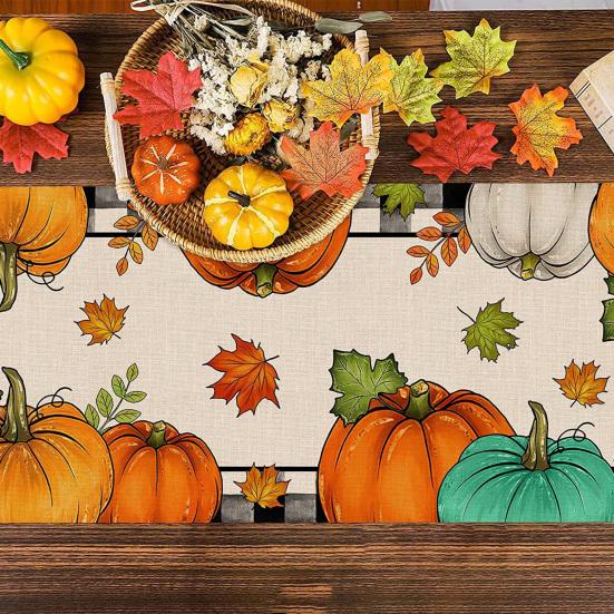 Дорожка для стола на День благодарения с принтом тыквы и подсолнуха, устойчивая к пятнам, многоразовая защита стола, украшение