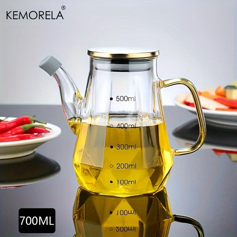 KEMORELA 1 шт. Стеклянная алмазная бутылка для масла 500/700/900 мл со шкалой и ручкой Кухонный контейнер для хранения соевого соуса, уксуса, приправ