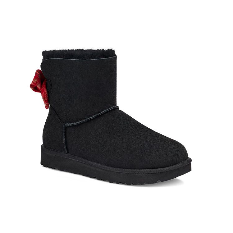 UGG Bailey Bow Plaid Ribbon Short Snow Boots Women Boots Black 1119115-BLK