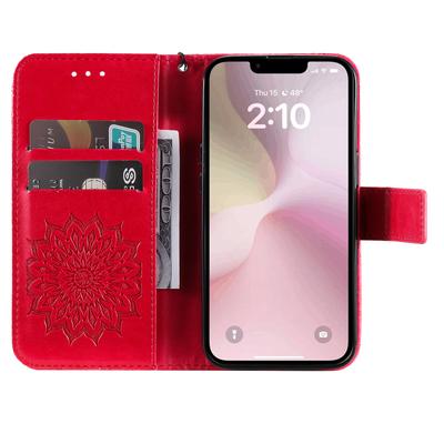 Чехол для телефона iPhone 16e Кожаный чехол-кошелек с подставкой и ремешком с тиснением подсолнуха