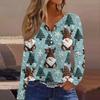 Women's Fashion Casual V-Neck Button-Up Long-Sleeve T-Shirt With Christmas Print Top