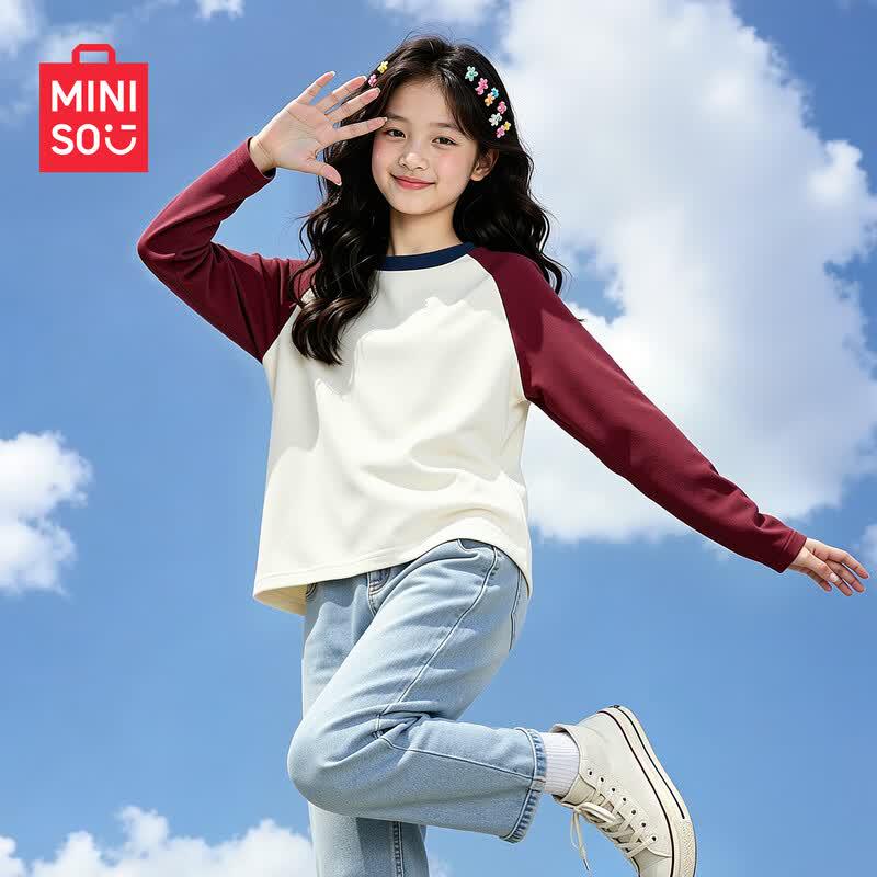 MINISO Girls' Pure Cotton Casual Long-Sleeve Sweatshirt