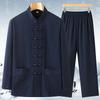 Men's Chinese Traditional Clothing Set Buckle Kung Fu Shirt Oriental Retro Top Pants Tai Chi Breathable Uniforms Hanfu