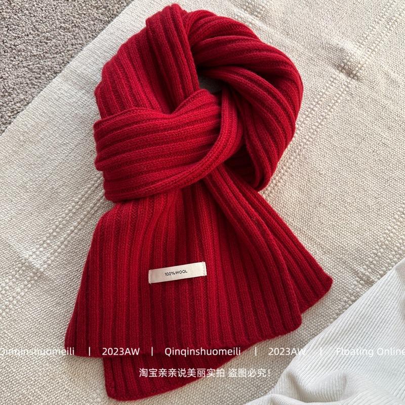 New Red Little Lucky Christmas Red Hat Pure Wool Scarf Gloves Cold-resistant Outdoor Warm Scarf
