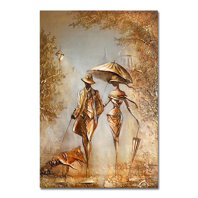 Retro Romantic Lover Oil Painting Couple Figure Painting Wall Art Printmaking Living Room Poster
