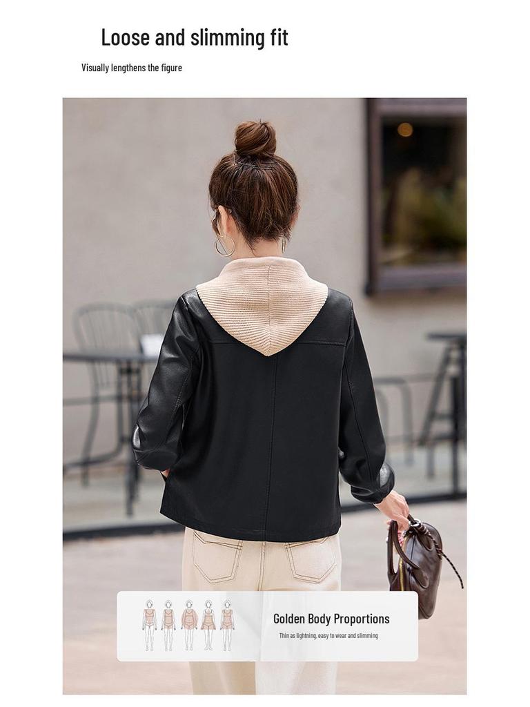 Women's Retro Sheepskin Leather Hooded Short Jacket - Autumn/Winter 2025