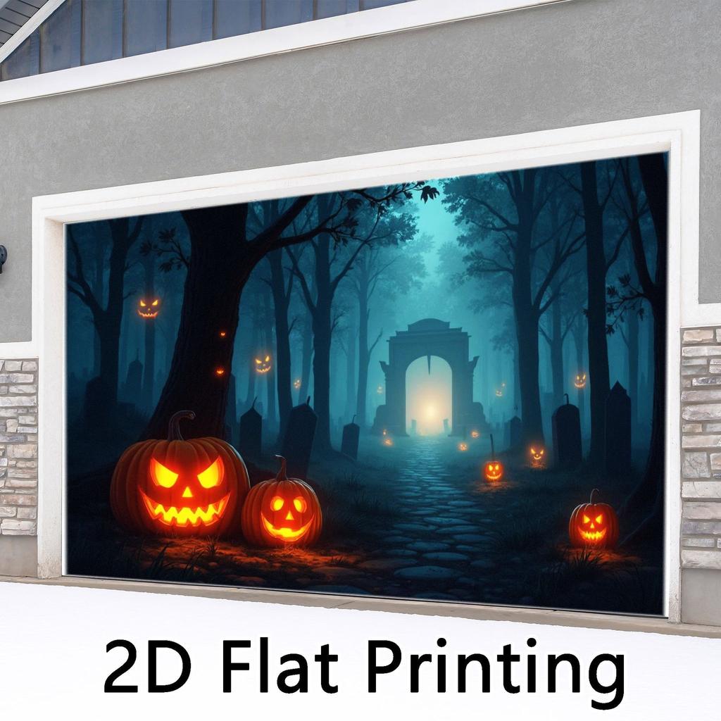 Halloween pattern garage door curtains with tapestry fabric, suitable for both festive parties and daily decoration.