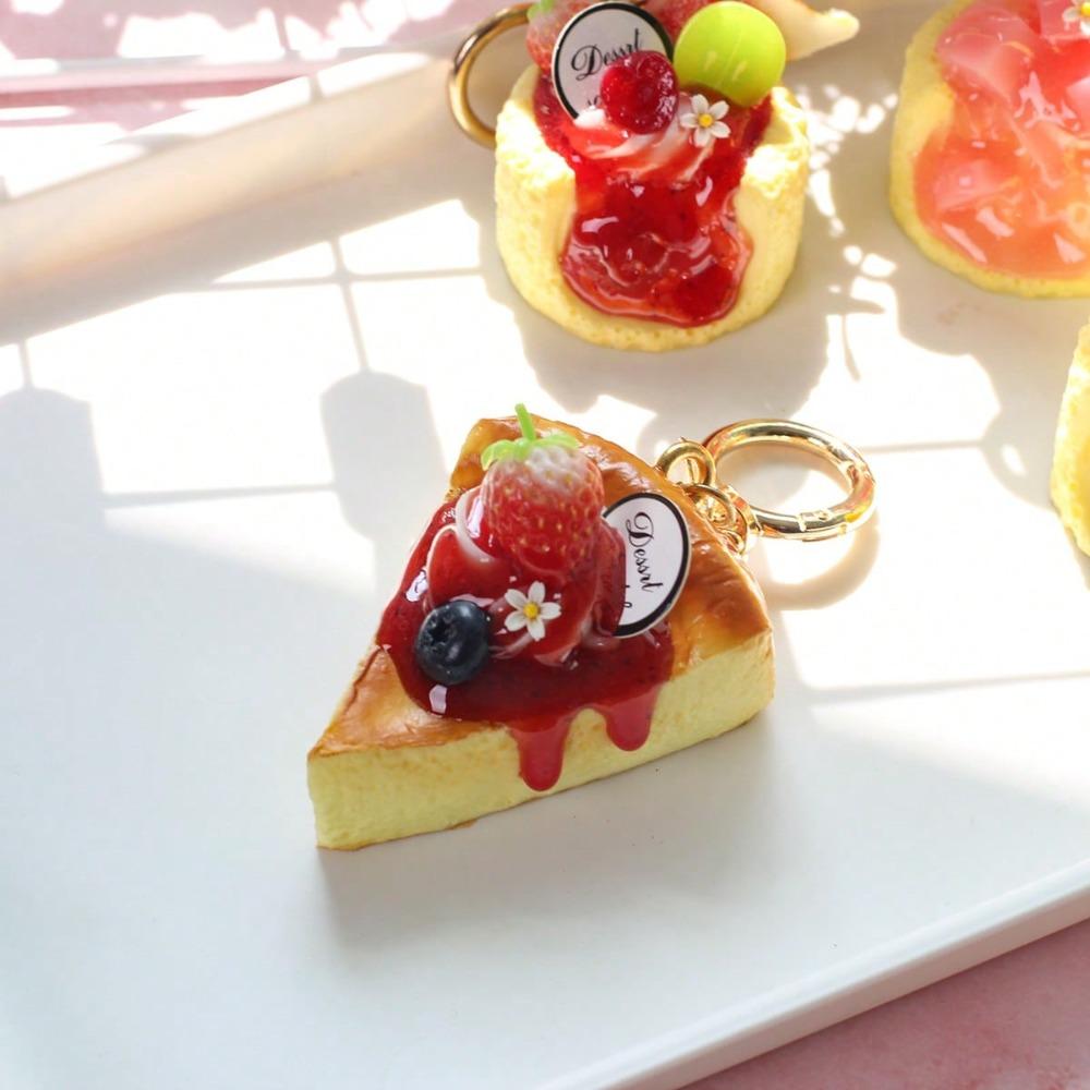 Slow Rebound Strawberry Mille-Crêpe Cake Keychain Simulation Food Shape Stress Toy Home Office