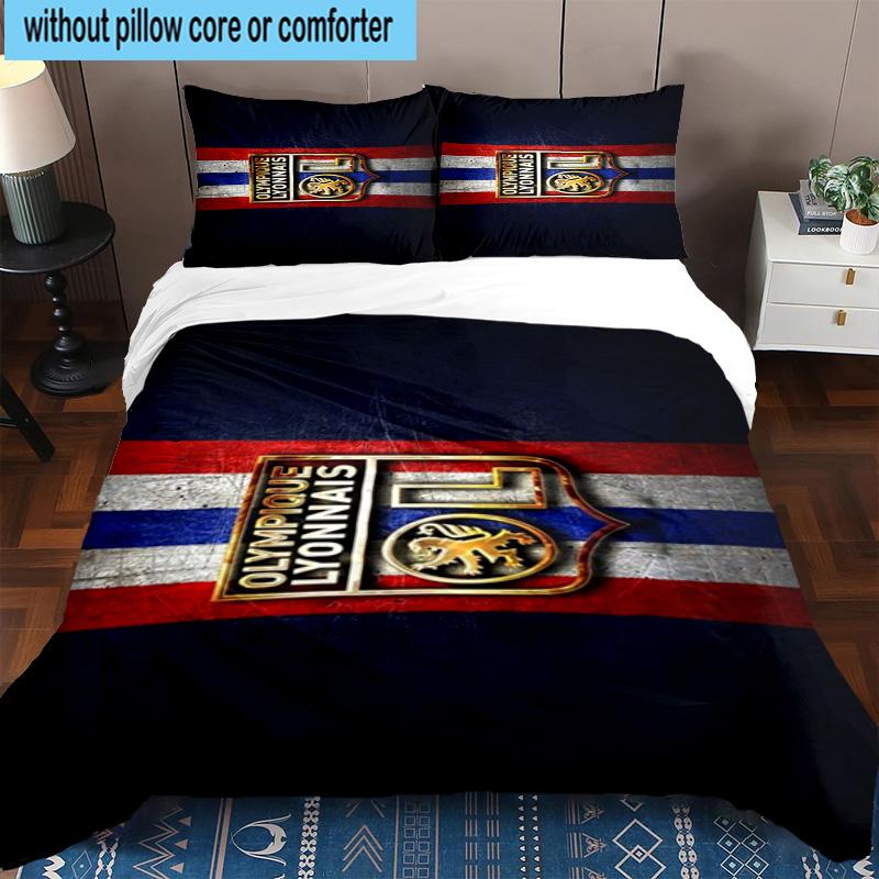 3pcs Lyon Football Crest Printed Bedding Set Duvet Cover Closure Includes 1 Duvet Cover & 2 Pillowcases Bedding Sets Home Decor Gifts