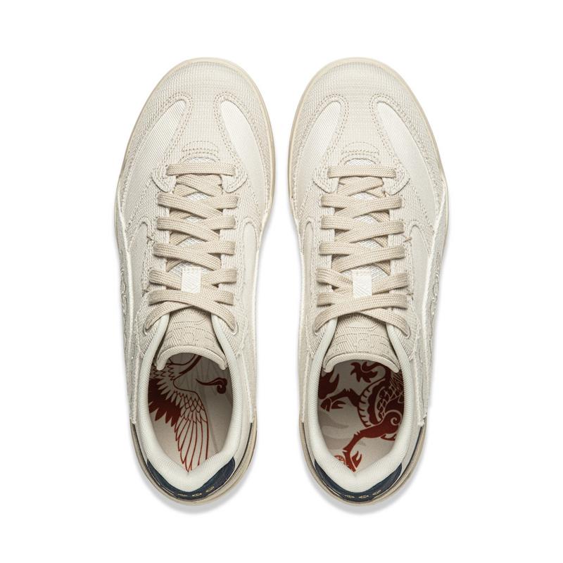 Li Ning Moon White Ретро Скейтбордические Кроссовки Мужские Низкие Бежевый/Жемчужно-Белый AGCW049-2