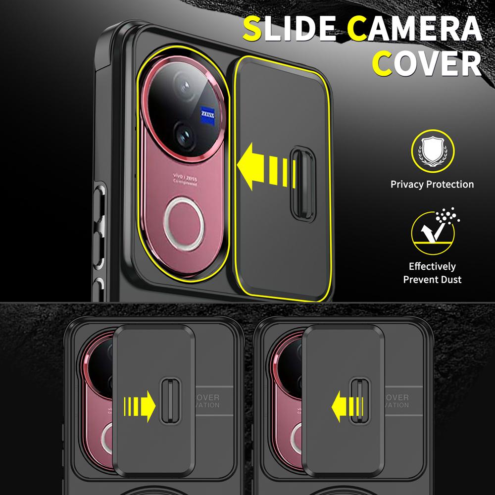 KEYSION Вращающаяся на 360° подставка-кольцо Чехол для телефона для VIVO V50 5G Защита камеры со сдвигом Магнитная противоударная задняя крышка для VIVO V50