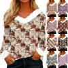 Women's Fashionable Casual V-Neck Christmas Print Long-Sleeved Top