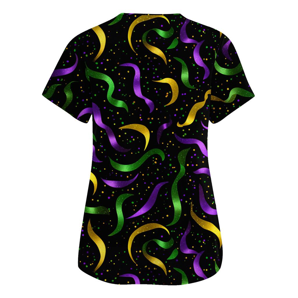 Женская мода V-образный вырез короткий рукав комбинезон с карманами принт топы одежда