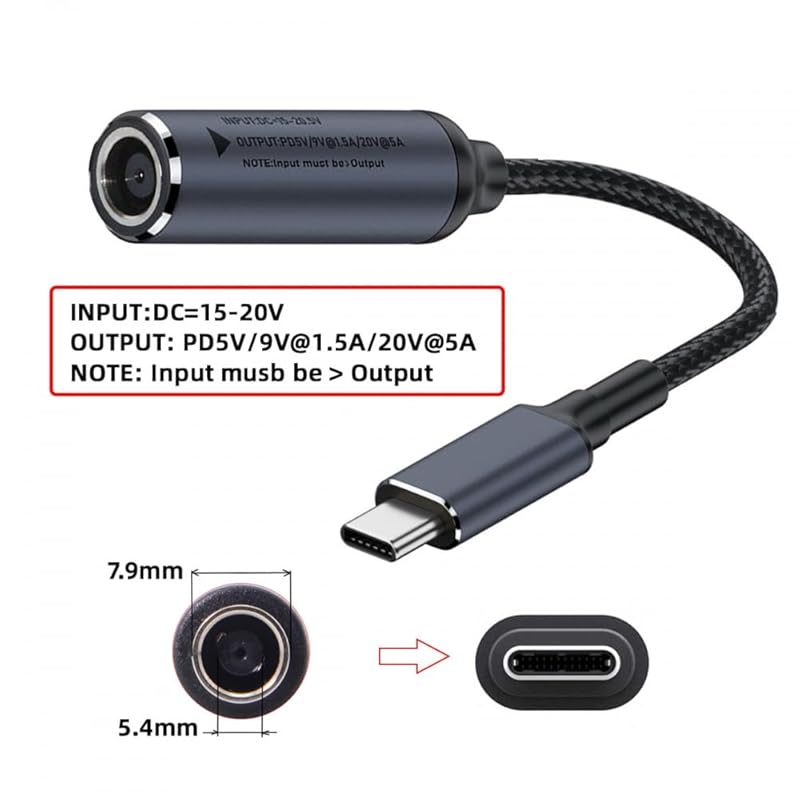 CY cable DC jack 7.9X5.4mm input USB-C Type-C power supply 100W charging cable laptop computer phone PD9V 5V 20V