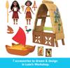 Mattel Disney Moana Moana 2 Toy Moana Workshop Playset с 2 маленькими плавающими игрушками Heihei и 5 аксессуарами, а также куклами Lotto, фигуркой, лодкой,