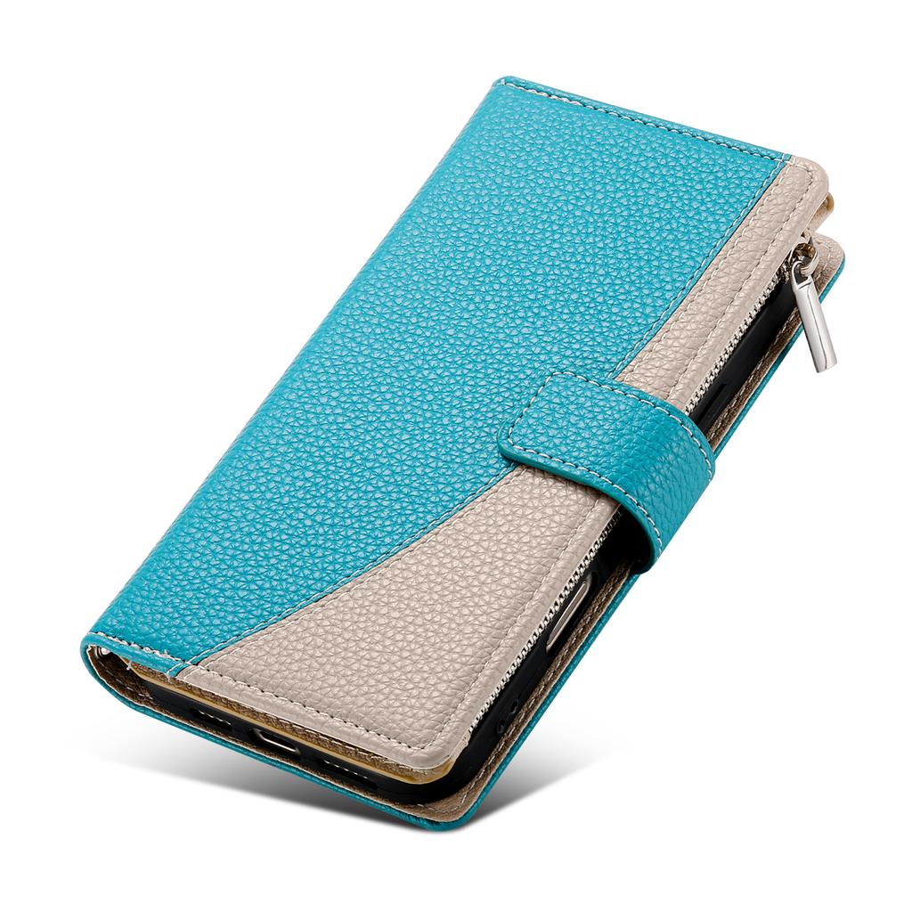 For Oppo Reno13 F 5G Case Zipper Wallet Color Splicing Leather Flip Phone Cover with Straps