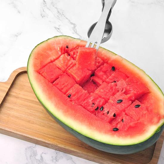 Стальная вилка для нарезки арбуза 3-в-1 Многофункциональная летняя машина для изготовления кубиков арбуза Резак для фруктов