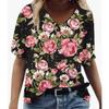 Летний топ с V-образным вырезом и 3D-цветочным принтом, модные повседневные женские футболки с короткими рукавами