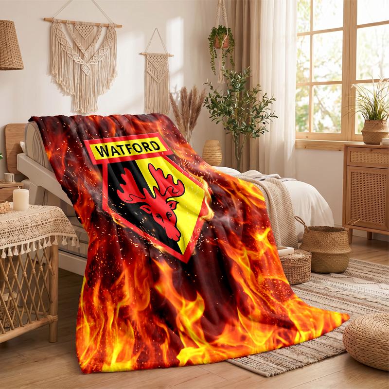 Watford Football Print Flannel Blanket Soft Warm Sofa Bed Throw Blanket For Home Office Bedroom