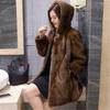 Mink Fur Coat Long Outdoor Thicken Jacket Solid Women's Parka Hooded Warm Real Winter