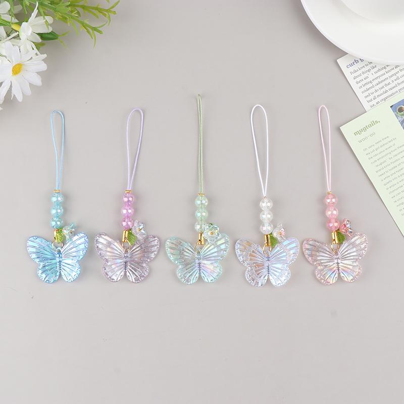 Cute Sweet Butterfly Pendant Phone Lanyard Cellphone Case Strap For Girls  Phone Chains Car Keychain
