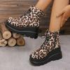 2024 Fashion New Leopard Print Brand Design Women's Wedge Ankle Boots Gothic Zipper Thick Sole Motorcycle Boots Botas Femininas