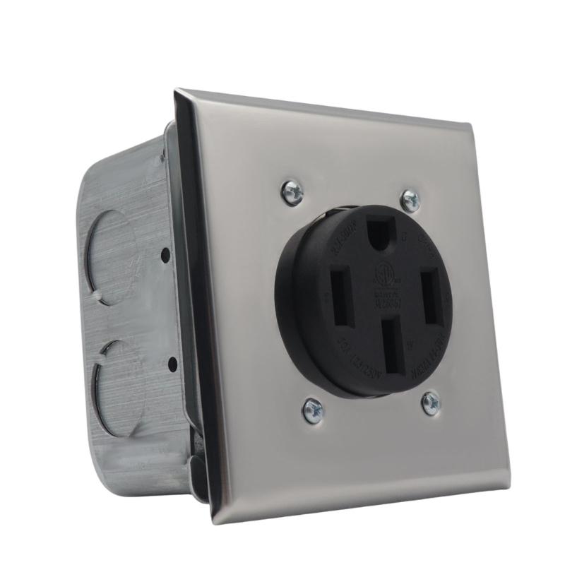 Практичный комплект для сборки розетки NEMA 14 50R 50A включает прочную металлическую распределительную коробку, кабельные зажимы и сдвижные крышки
