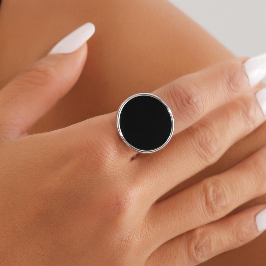 Кольцо с имитацией черного перламутра холодных оттенков Сладкое-дерзкое Регулируемый набор колец