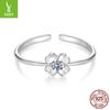 D Color Moissanite Four-Leaf Clover Ring, Shining Girlish Temperament S925 Sterling Silver Open Ring