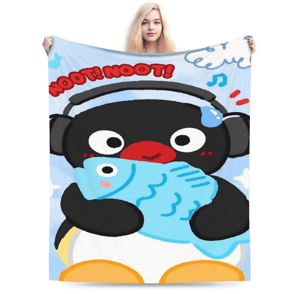 Noot Pingu Fleece Throw Blankets Penguin Cartoon Blankets for Bedding Couch Ultra-Soft Bedding Throws