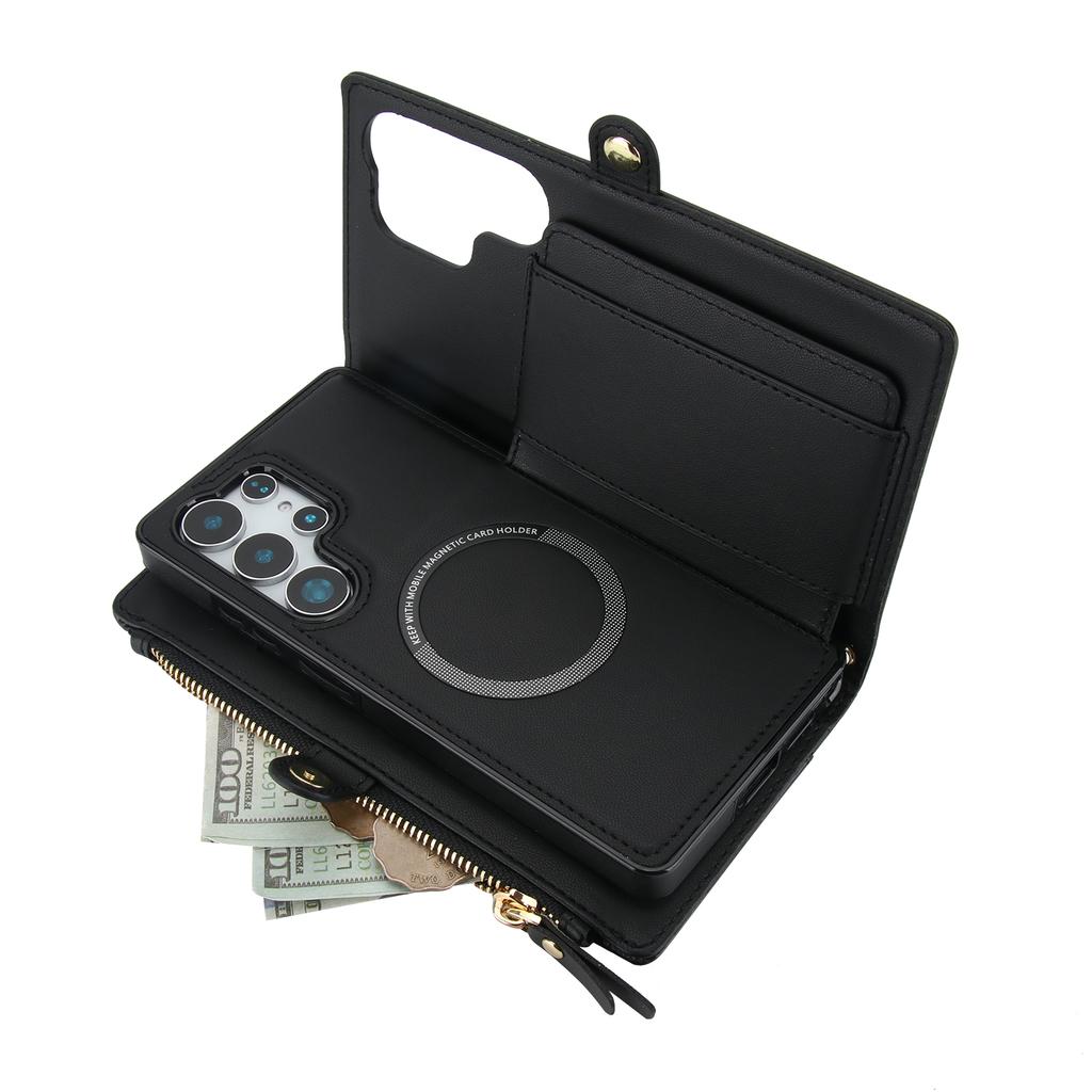 Для Samsung Galaxy S25 Ultra Чехол-кошелек Магнитный съемный Чехол для телефона из ПУ кожи с 2 ремешками