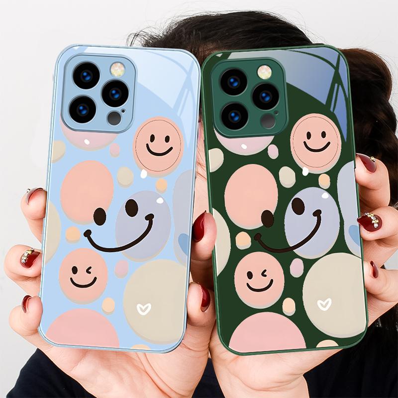 Розово-фиолетовое круглое сердце Для iPhone 16 E 15 14 13 Plus 12 mini 11 Pro Max XR Xs X 7 8 Plus 6 6S 16E Закаленное стекло Чехол для телефона