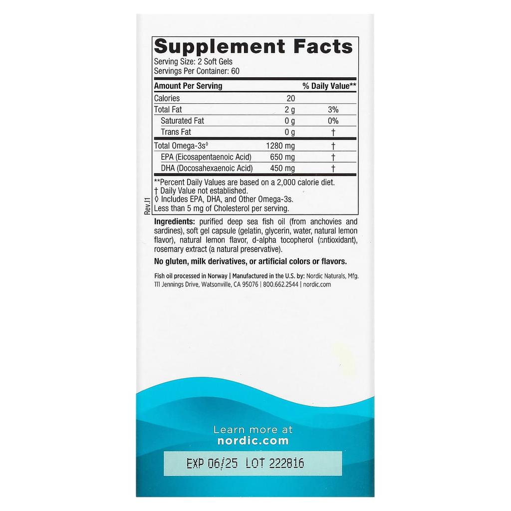 Nordic Naturals Ultimate Omega, Lemon, 1,280 Mg, 120 Softgels (640 Mg Per Softgel)