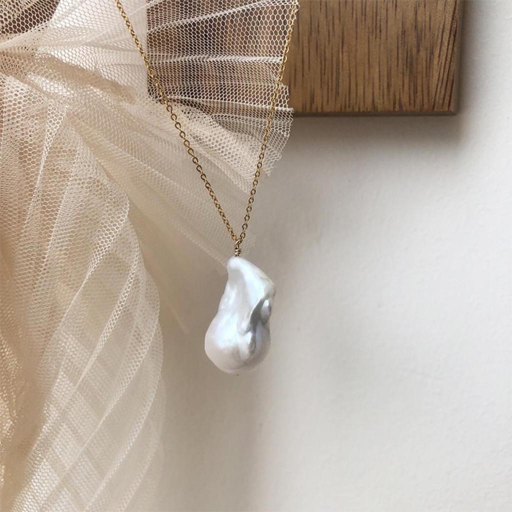 Natural Baroque Alien Geometric Freshwater Pearl Pendant Necklace Women's S925 Sterling Silver Regular Chain Leisure