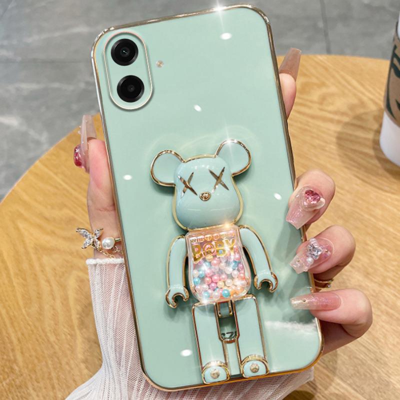 For Samsung Galaxy A07 / A07S / A08 / A18 Case Soft Electroplated Quicksand Hourglass Pellet KWAS Bear silicone shockproof Protector Smooth