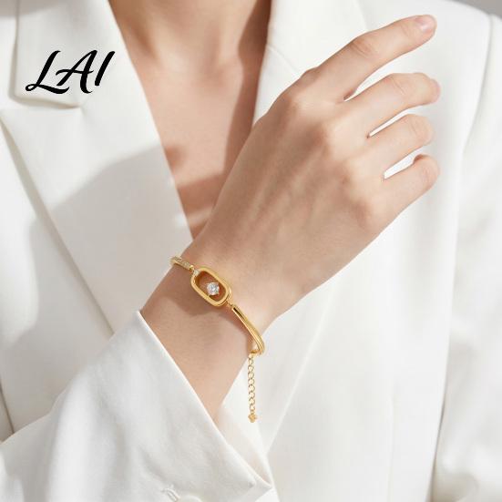 Minimalist Luxury Wrist Jewelry Sparkly Zircon Bangle Bracelet for Women Shiny Geometric Rhinestone Gold Tone Alloy Wristband Adjustable Bracelet,