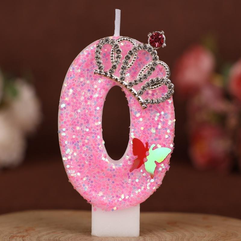 Свеча на день рождения с цифрой розовая корона принцессы торт первый год украшение свеча ручной работы свеча с цифрой 0-9