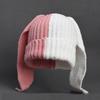 Winter Knitted Hat Long Bunny Ear Decor Contrast Color Unisex Thick Warm High Elasticity Windproof Headwear Cold Weather Cap