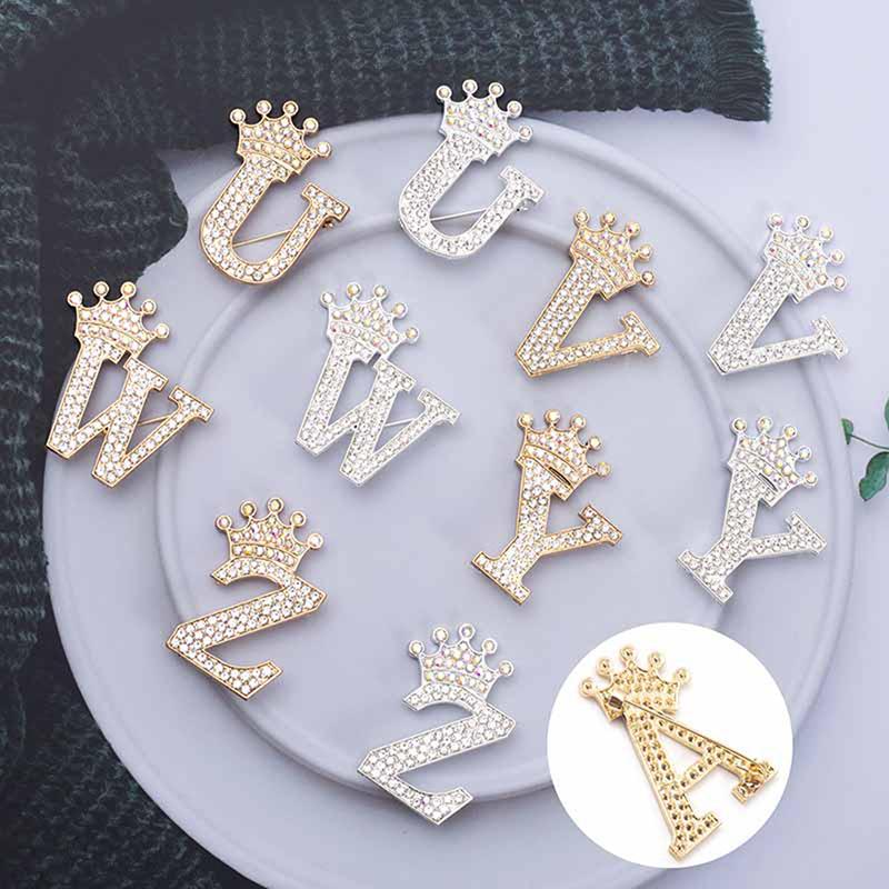 Crown 26 Initial Letters A To Z Brooch Pins Women