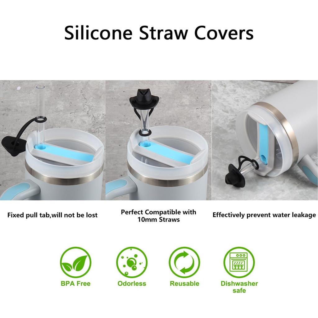 Straw Cap Compatible with 10mm Diameter Straws Stanley 40/30 oz Tumbler Accessory Silicone Straw Lid Topper Reusable Straw Tip Protector Cowboy Hat