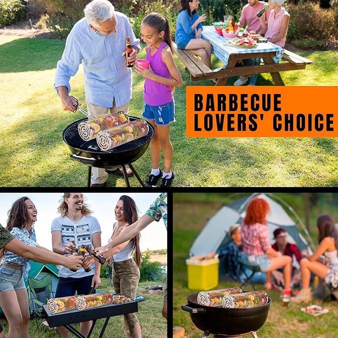 Роликовая корзина для гриля, корзина для гриля, большие круглые корзины для барбекю из нержавеющей стали 304, сетка для барбекю на открытом воздухе для кемпинга, овощей, рыбы, овощей