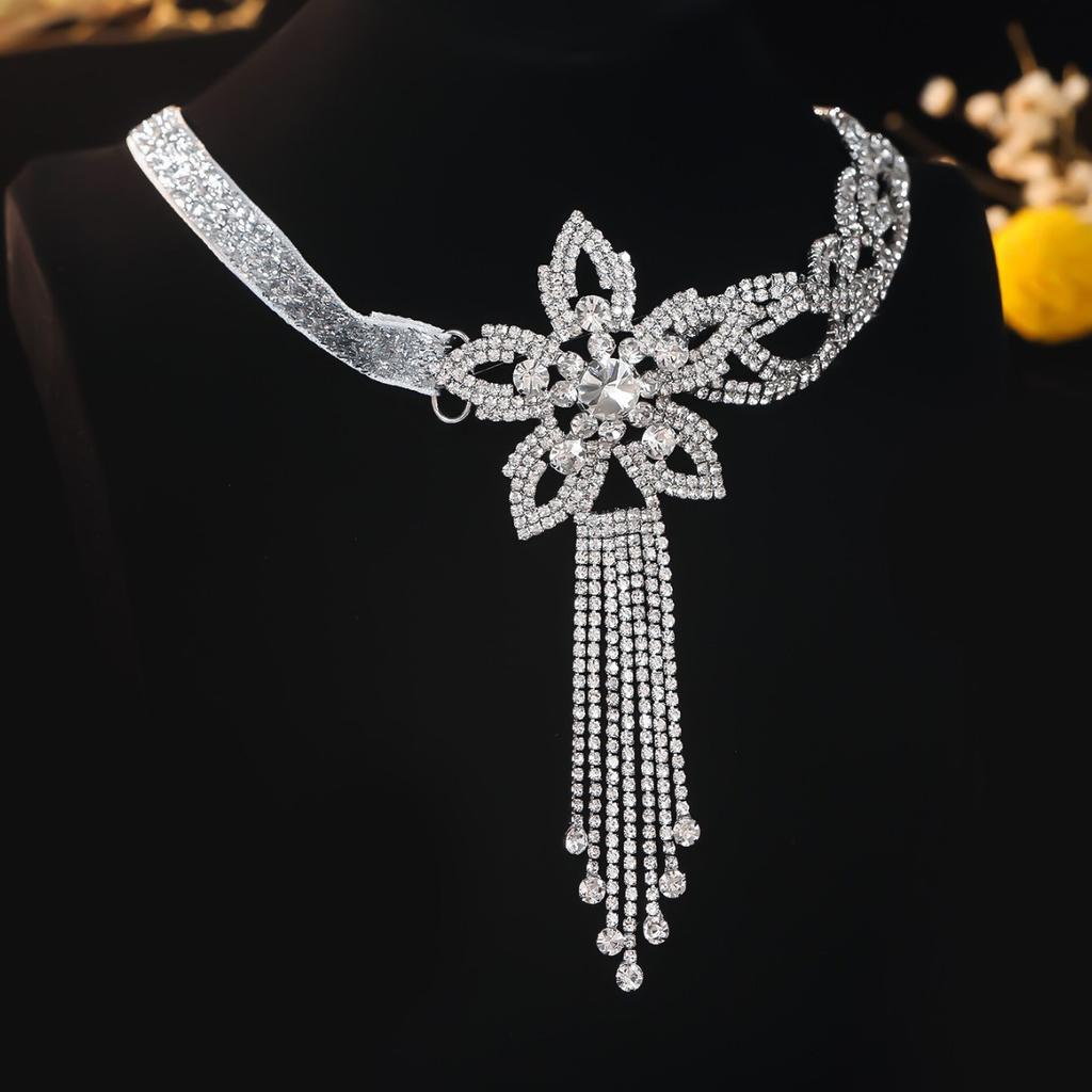 Высококачественное роскошное сверкающее ожерелье с кисточками из цветочного кристалла, высококачественное женское ожерелье, ожерелье для выпускного вечера, ожерелье для подиума