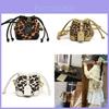 Childrens Retro Leopard Print Drawstring Water Bucket Bag With Pu Material For School And Casual Use