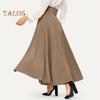 Женская макси-юбка на шнуровке с высокой талией трапециевидной формы, большие качели, сплошной цвет, широкая полоса, плиссированная длина до щиколотки, свободная весенне-летняя юбка в коммутационном стиле